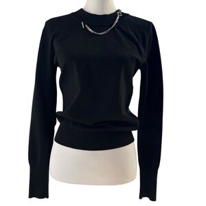 Louis Vuitton Black Knit Sweater with Silver Chain Detail Size S